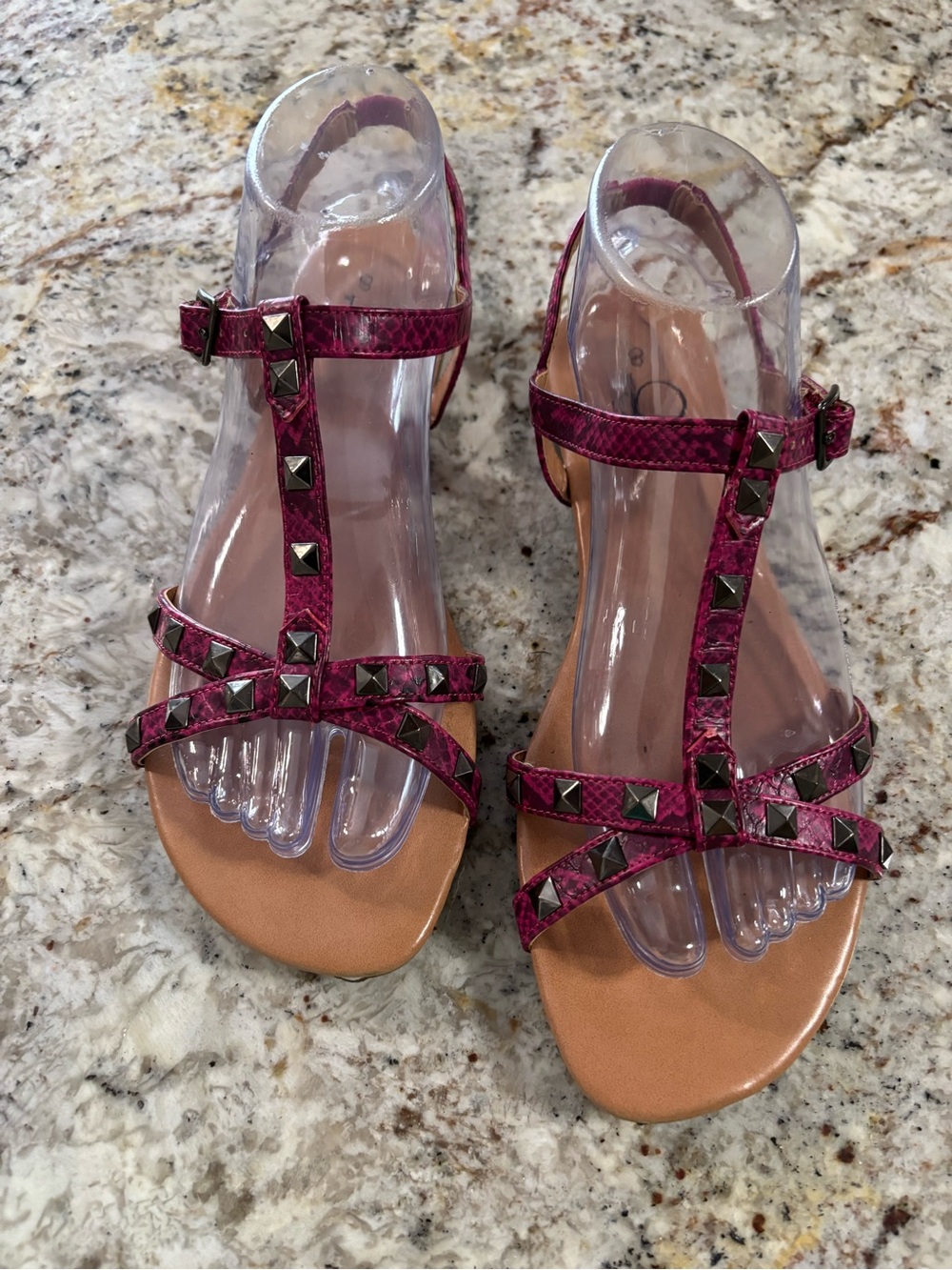 OP Fuchsia Studded T-Strap Sandals